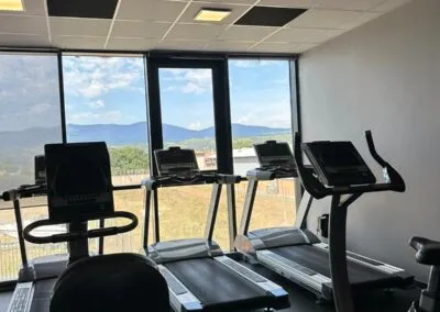 Tapis de course face aux baies vitrées avec vue sur les collines